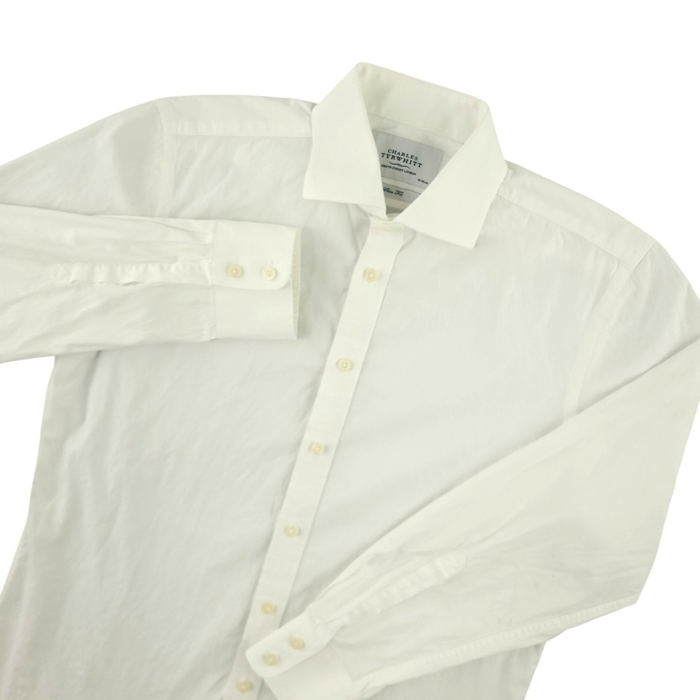 Charles Tyrwhitt Dress Shirt Mens 15.5 34 White Solid Slim Fit Stretch
